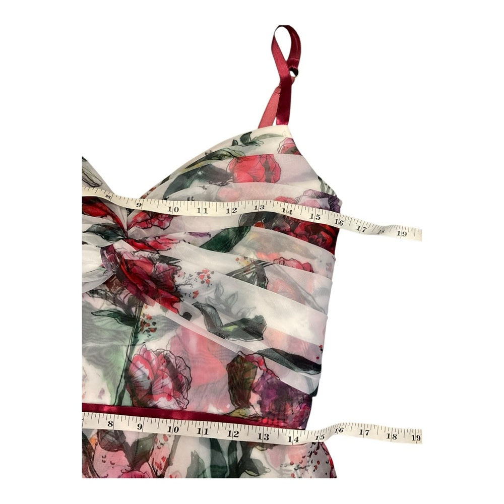 Marchesa Notte WomenFloral Tiered WhitePink Ruffle Fit & Flare Midi Dress Size 6 - Picture 12 of 16